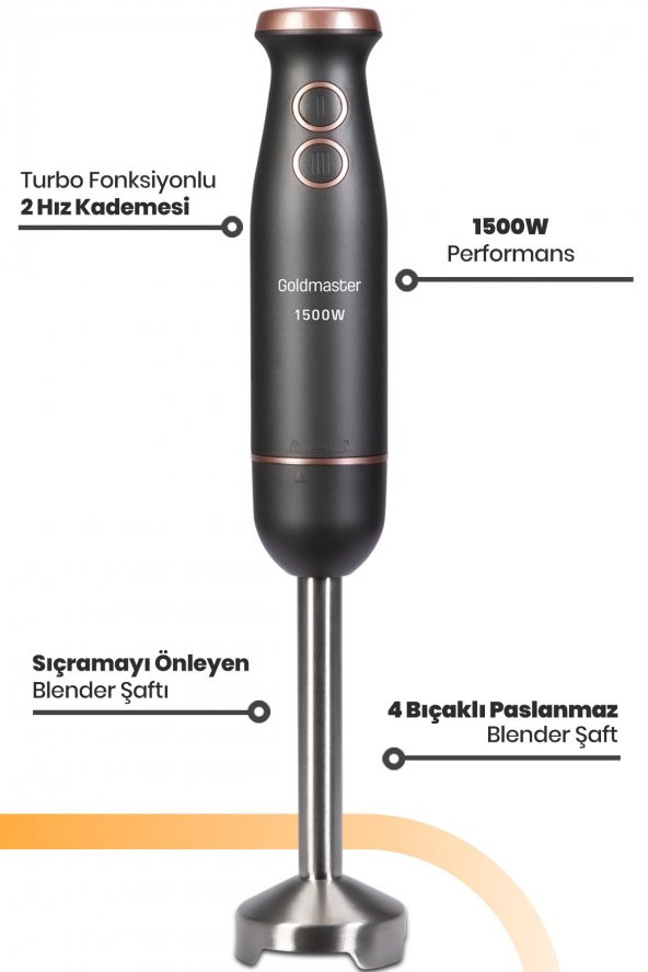 Goldmaster Bestmix Antrasit Hazneli 1500w 4 Bıçaklı Paslanmaz Çubuk El Blender Seti - 4