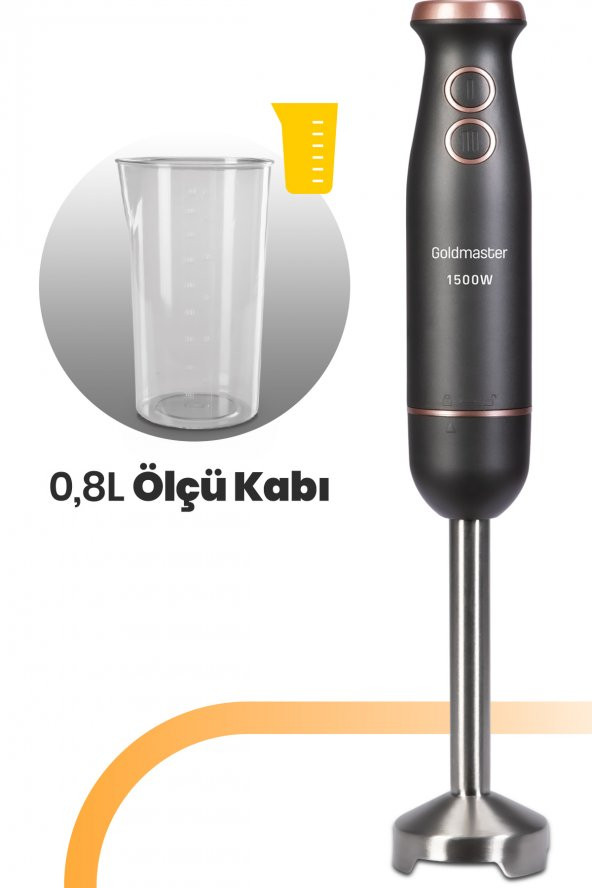 Goldmaster Bestmix Antrasit Hazneli 1500w 4 Bıçaklı Paslanmaz Çubuk El Blender Seti - 5