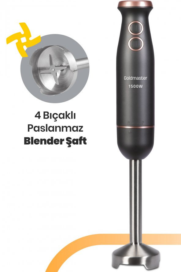 Goldmaster Bestmix Antrasit Hazneli 1500w 4 Bıçaklı Paslanmaz Çubuk El Blender Seti - 6