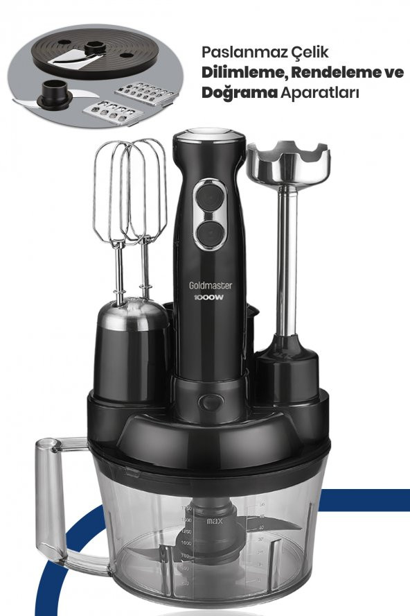 Goldmaster Blendactive 1000 Watt 5 in 1 Mutfak Robotu Multi Blender Seti Siyah - 2