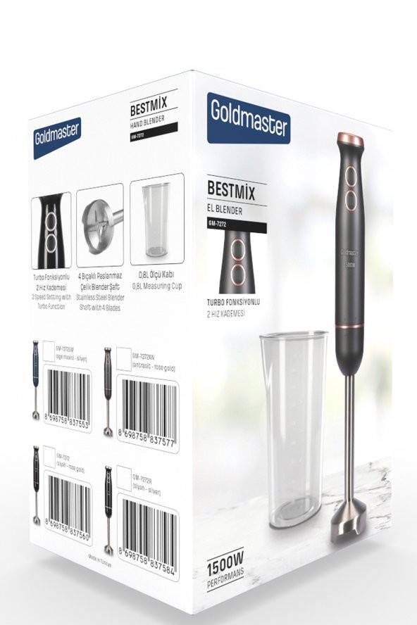 Goldmaster Bestmix Antrasit Hazneli 1500w 4 Bıçaklı Paslanmaz Çubuk El Blender Seti - 7