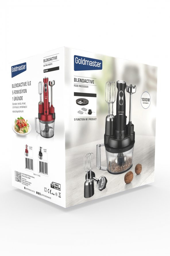 Goldmaster Blendactive 1000 Watt 5 in 1 Mutfak Robotu Multi Blender Seti Siyah - 5