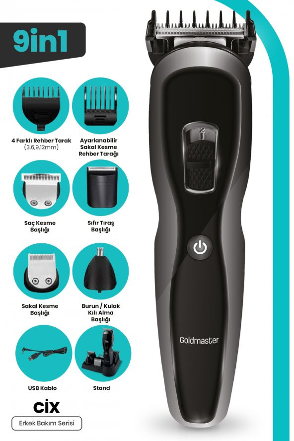 Goldmaster Cix 9 in 1 Kablolu Kablosuz Kullanımlı Lityum Bataryalı Hızlı Şarjlı Erkek Tıraş Bakım Seti - 1