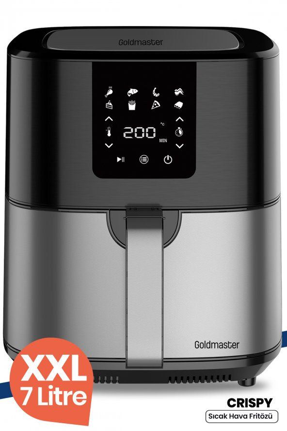 Goldmaster Crispy 7 Litre Geniş Hazneli XXL Dokunmatik 8 Ön Ayarlı Airfryer Sıcak Hava Fritözü GM7459 - 1