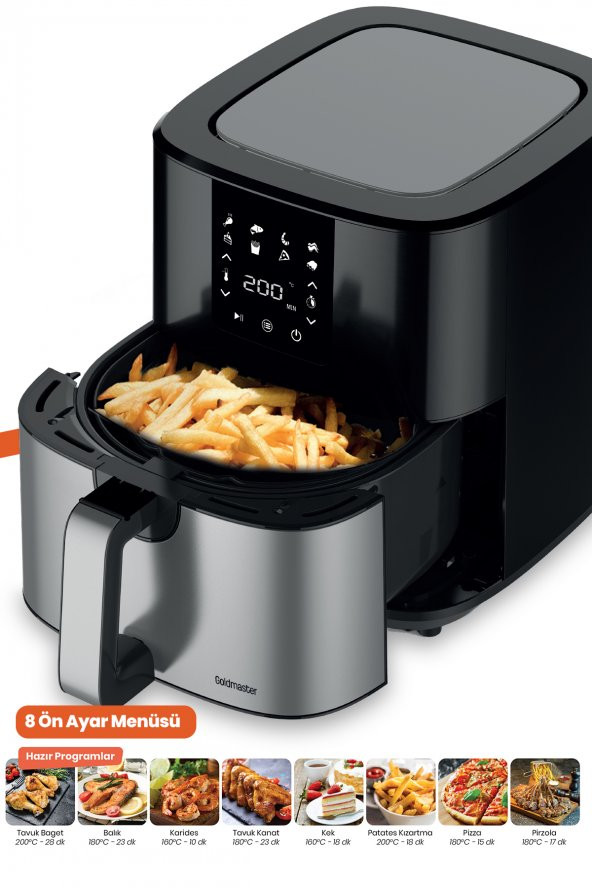 Goldmaster Crispy 7 Litre Geniş Hazneli XXL Dokunmatik 8 Ön Ayarlı Airfryer Sıcak Hava Fritözü GM7459 - 2