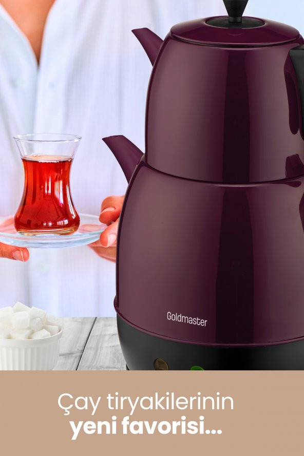 Goldmaster Demlika Mor XL Geniş Hazneli Damlatmaz Paslanmaz Çelik Çay Makinesi ve Su Isıtıcısı - 4