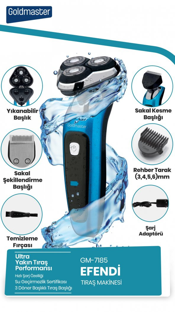 Goldmaster Efendi Esnek Oynar Başlıklı Led Ekranlı IPX6 Islak Kuru Su Geçirmez Tıraş Makinesi - 7