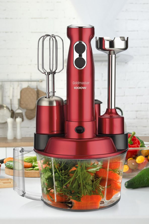 Goldmaster Elenamax Vişne Kırmızı 1000 Watt Hız Ayarlı 100 Bakır Motor 5 In 1 Mutfak Robotu Multi Blender Seti - 5