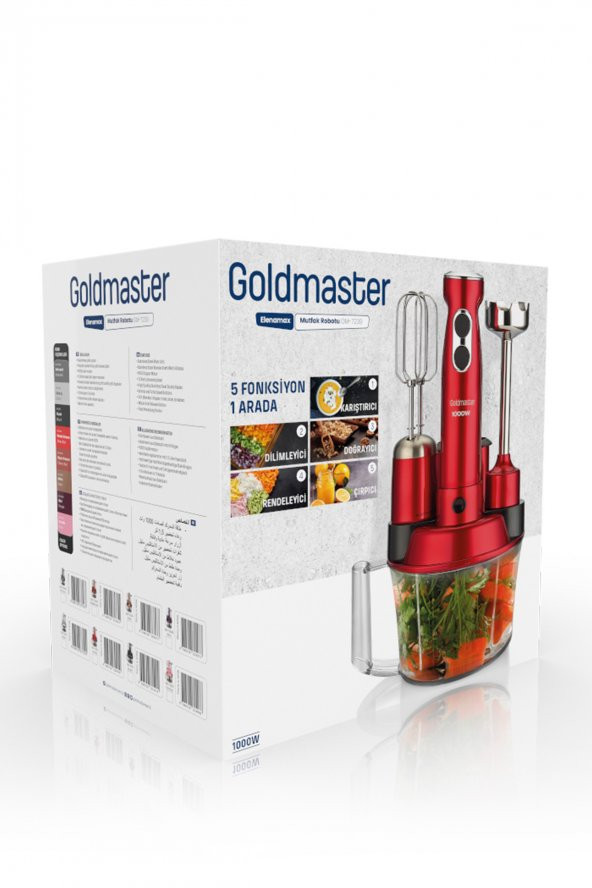 Goldmaster Elenamax Vişne Kırmızı 1000 Watt Hız Ayarlı 100 Bakır Motor 5 In 1 Mutfak Robotu Multi Blender Seti - 6