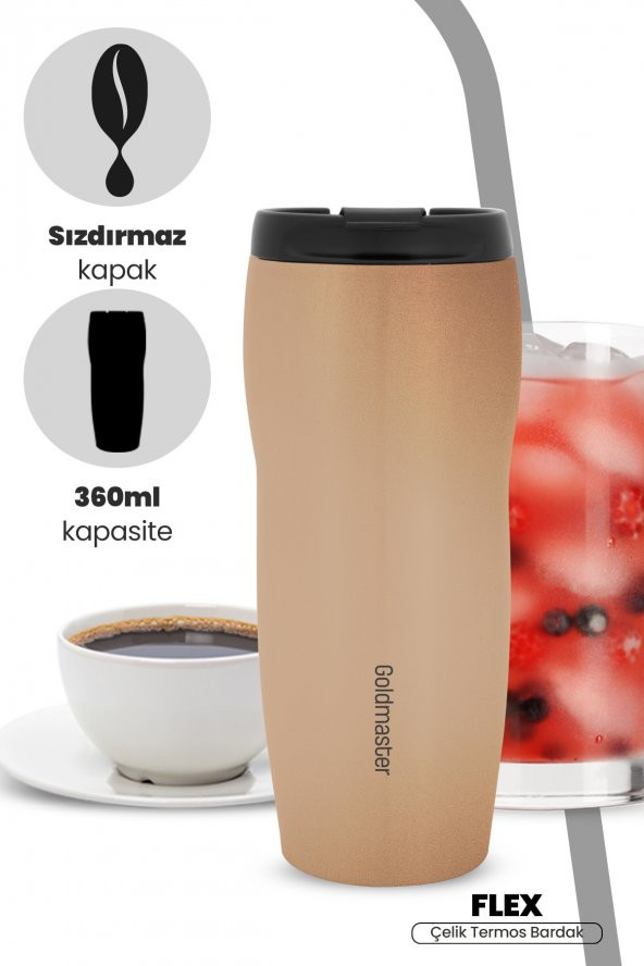 Goldmaster Flex Gold 4 Saat Sıcak Tutma 6 Saat Soğuk Tutma Özellikli Sızdırmaz Kapaklı Paslanmaz Çelik Termos - Resim 1