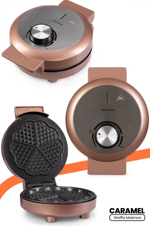 Goldmaster Caramel 1000W Taşmayı Önleyen  Derin Plakalı Aşırı Isınmaya Dayanıklı Waffle Makinesi