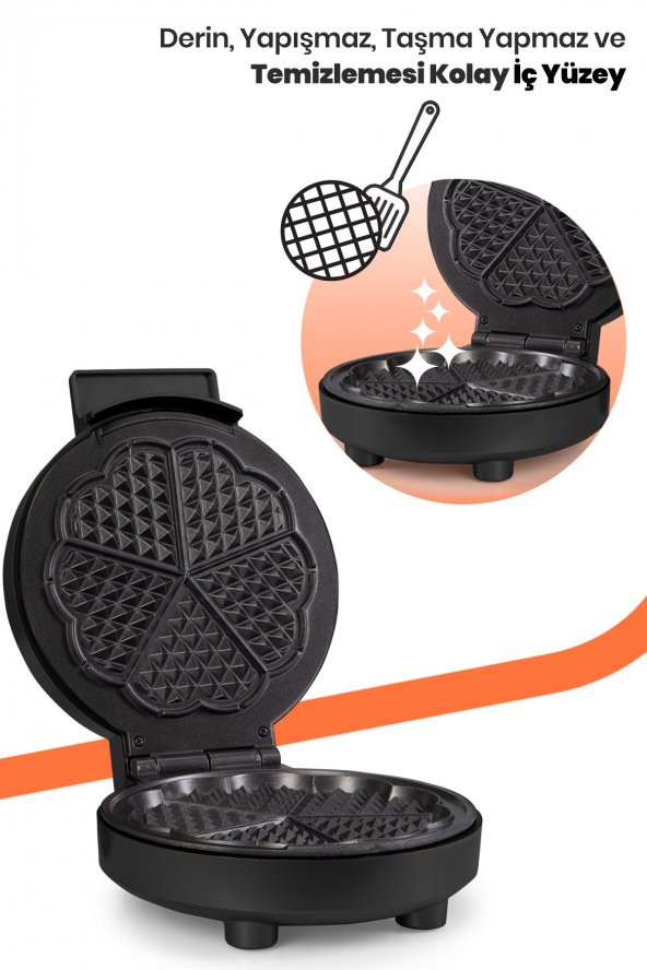 Goldmaster Cookie 1000W Taşmayı Önleyen Derin Plakalı Isı Kontrollü Waffle Makinesi İnox Siyah - 3