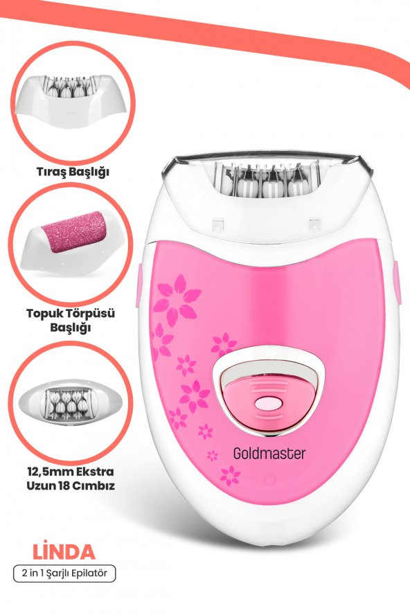 Goldmaster Linda Şarjlı 2 in 1  Epilatör ve Topuk Törpüsü Seti Epilasyon Cihazı Pembe GM7159P - 1
