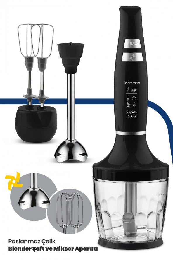 Goldmaster Rapido 1500W Paslanmaz Çelik Güçlü Motorlu Turbo Hız Ayarlı 3in1 Blender Set GM7265 - 4