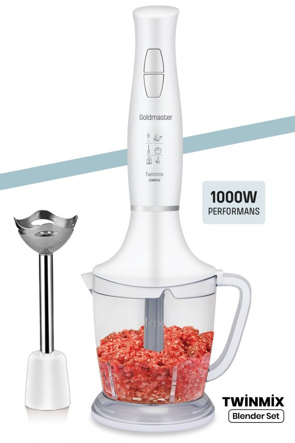 Goldmaster Twinmix 1000 Watt Güçlü Motor Turbo Hız Ayarlı Blender Set Beyaz
