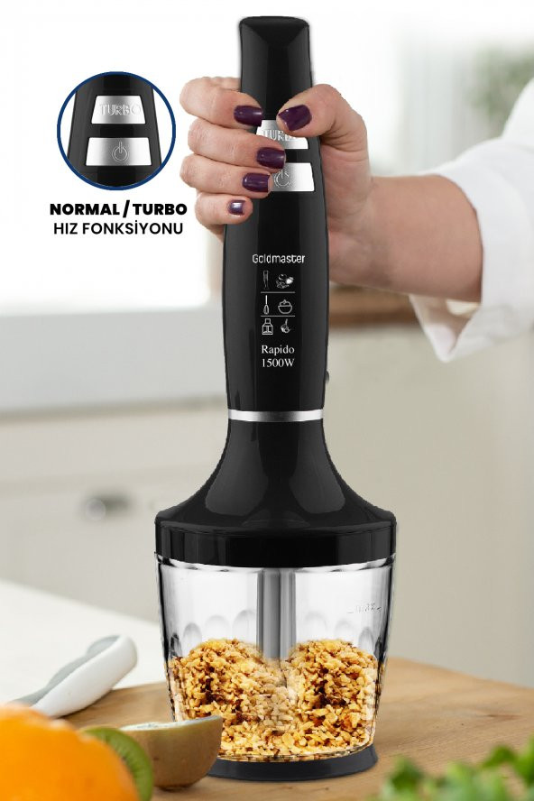 Goldmaster Rapido 1500W Paslanmaz Çelik Güçlü Motorlu Turbo Hız Ayarlı 3in1 Blender Set GM7265 - 3