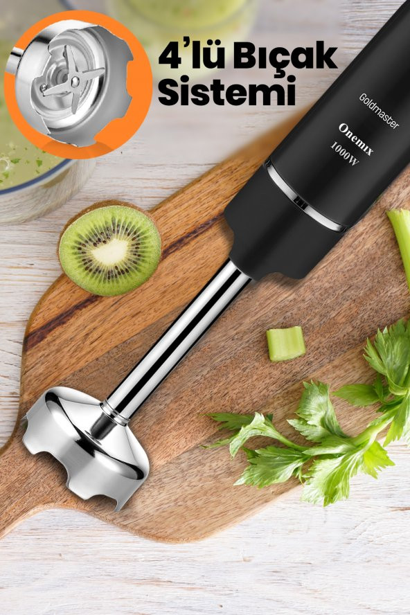 Goldmaster Onemix Siyah 1000 Watt Hız Ayarlı 4 Bıçaklı Paslanmaz Çelik El Blender - 2