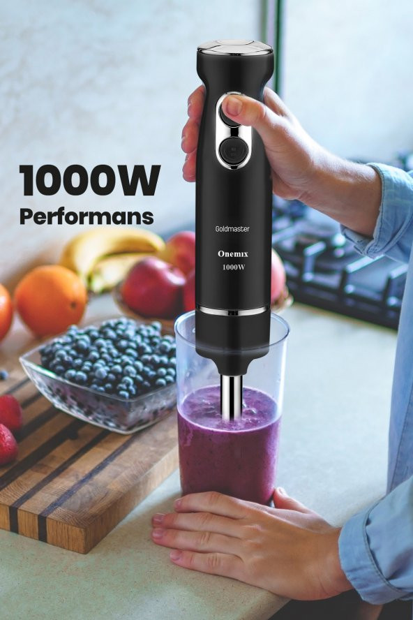 Goldmaster Onemix Siyah 1000 Watt Hız Ayarlı 4 Bıçaklı Paslanmaz Çelik El Blender - 3