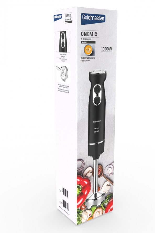 Goldmaster Onemix Siyah 1000 Watt Hız Ayarlı 4 Bıçaklı Paslanmaz Çelik El Blender - 6