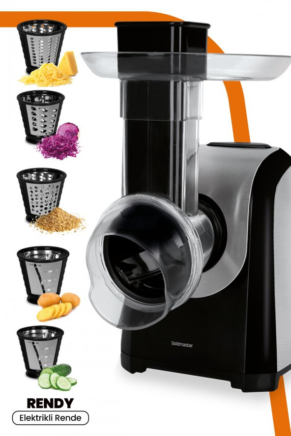 Goldmaster Rendy 5in1 Paslanmaz Çelik Sıçratma Önleyicili Elektrikli Rende Dilimleme ve Doğrayıcı