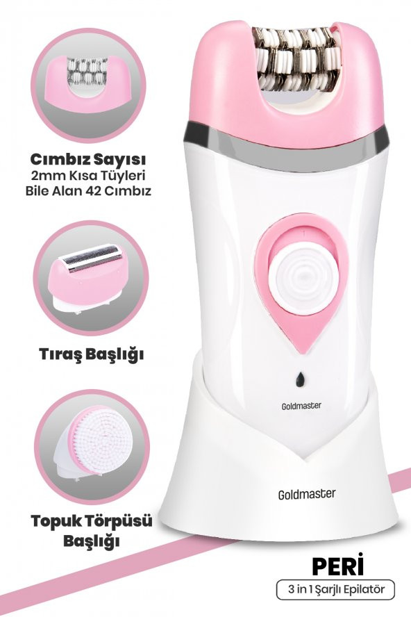 Goldmaster Peri Şarj Standlı Islak Kuru 3 in 1 Cilt Yüz Temizleme Fırçalı Epilatör Epilasyon Güzellik Seti