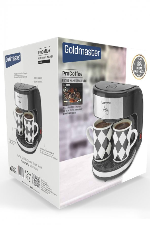 Goldmaster Procoffee Damalı Özel Seri Çift Kupalı Filtre Kahve Makinesi - 6