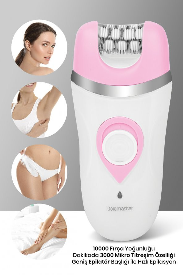 Goldmaster Peri Şarj Standlı Islak Kuru 3 in 1 Cilt Yüz Temizleme Fırçalı Epilatör Epilasyon Güzellik Seti - Resim 3