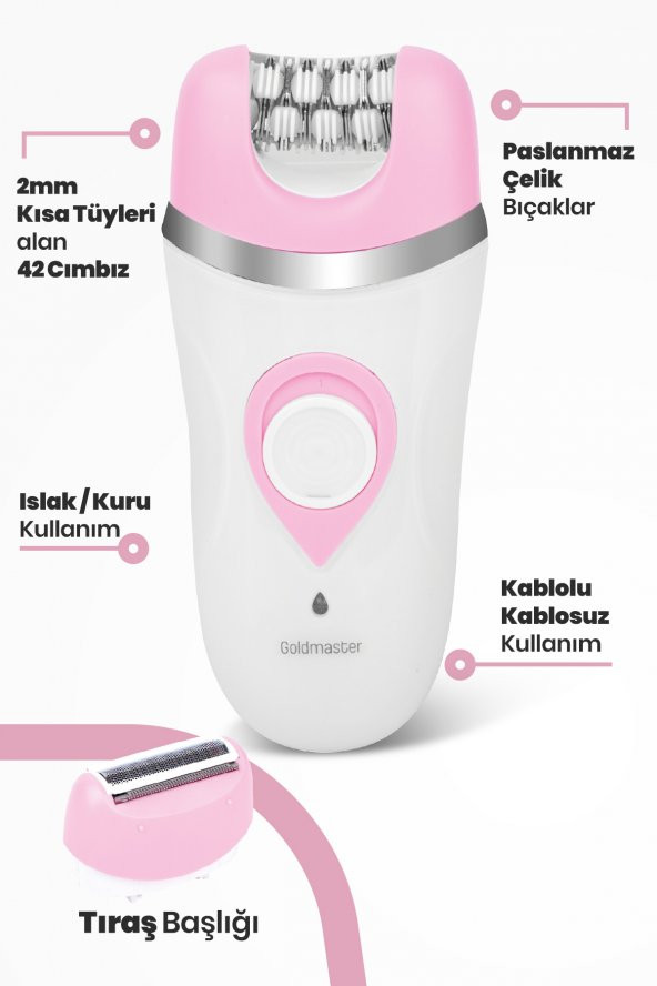 Goldmaster Peri Şarj Standlı Islak Kuru 3 in 1 Cilt Yüz Temizleme Fırçalı Epilatör Epilasyon Güzellik Seti - Resim 6