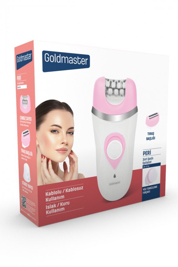 Goldmaster Peri Şarj Standlı Islak Kuru 3 in 1 Cilt Yüz Temizleme Fırçalı Epilatör Epilasyon Güzellik Seti - Resim 8