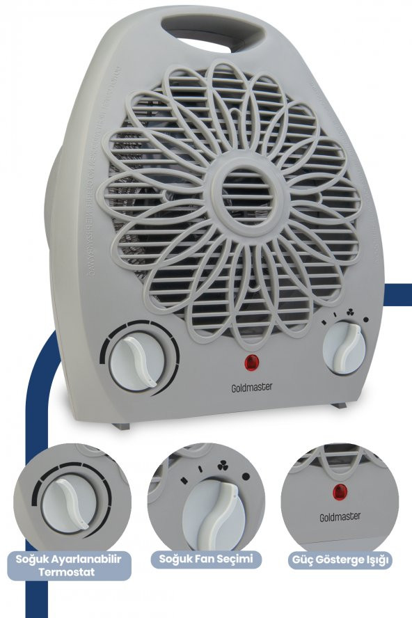 Goldmaster Venüs 2000 Watt Isıya Dayanıklı Sıcak,Ilık,Soğuk Devrilme Emniyetli Isıtıcı Fan Gri - 2
