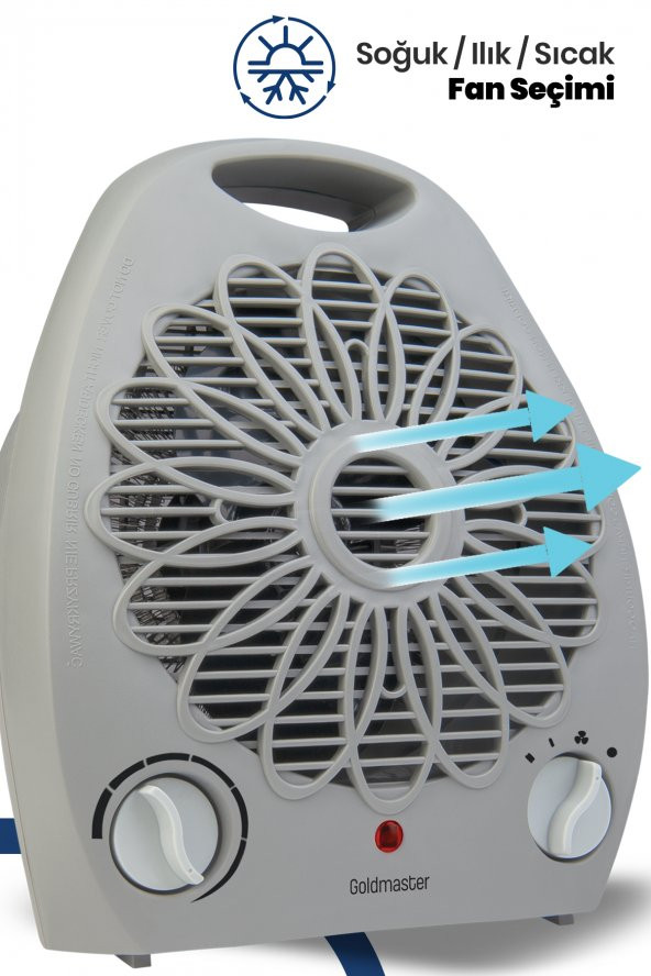 Goldmaster Venüs 2000 Watt Isıya Dayanıklı Sıcak,Ilık,Soğuk Devrilme Emniyetli Isıtıcı Fan Gri - 3
