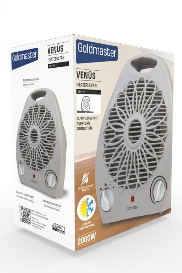 Goldmaster Venüs 2000 Watt Isıya Dayanıklı Sıcak,Ilık,Soğuk Devrilme Emniyetli Isıtıcı Fan Gri - 8