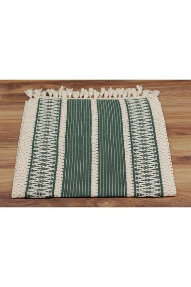 Yeşil Örme Runner Organik Pamuk Dantel Örme Püsküllü Runner 35x145 Cm Regina Runner Masa Örtüsü - 8
