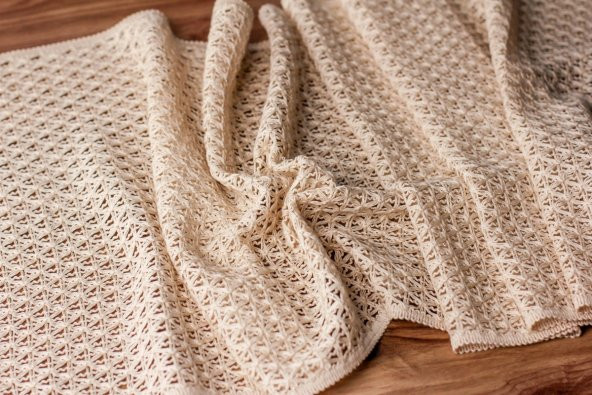 Örme Runner Krem Runner Ham Pamuk Dantel Örme Püsküllü Runner 35x155 Cm Krem Pamuk Runner Liana - 2