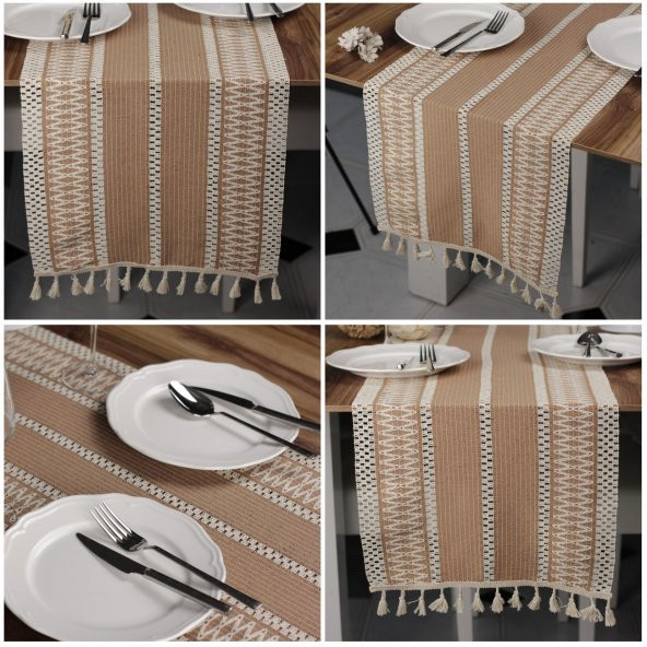 Runner Pamuk Dantel Püsküllü Bej Runner ,Sunum Örtüsü Dantel Bej 35x155 Cm Regina Runner Masa Örtüsü - 2