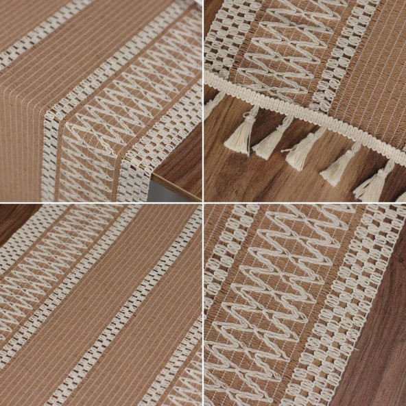Runner Pamuk Dantel Püsküllü Bej Runner ,Sunum Örtüsü Dantel Bej 35x155 Cm Regina Runner Masa Örtüsü - 3