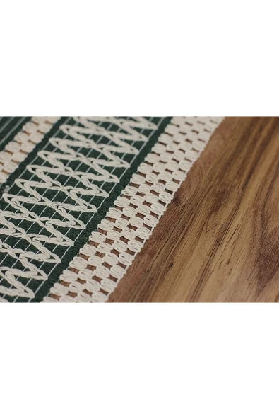 Yeşil Örme Runner Organik Pamuk Dantel Örme Püsküllü Runner 35x145 Cm Regina Runner Masa Örtüsü - 7