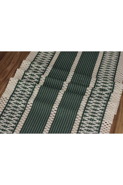 Yeşil Örme Runner Organik Pamuk Dantel Örme Püsküllü Runner 35x145 Cm Regina Runner Masa Örtüsü - 5