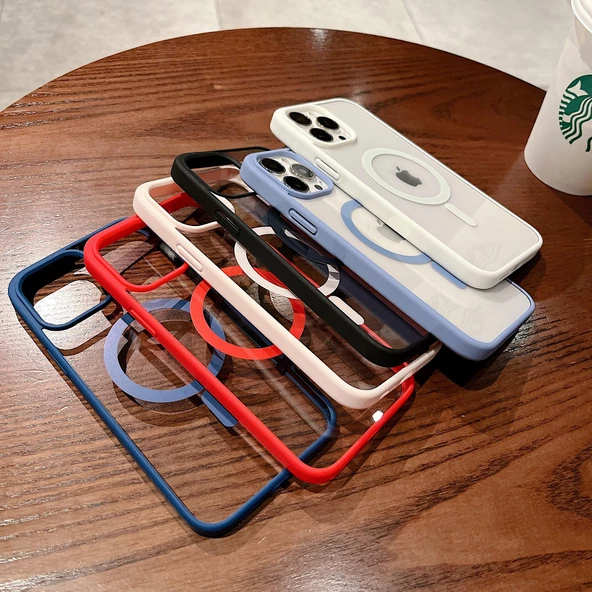 İphone 11 Pro Max Magsafe Uyumlu Magsafe Uyumlu Mat Çerçeveli Telefon Kılıfı - 8