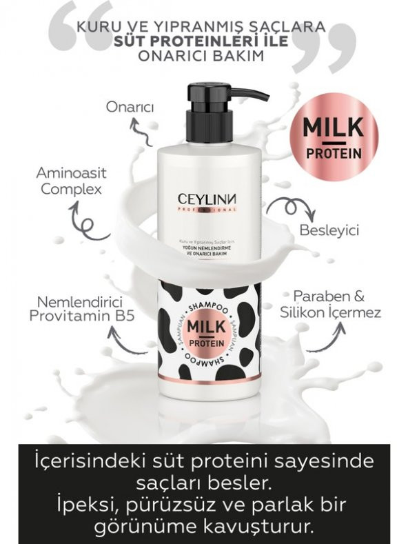 Ceylin Milk Protein Kuru Ve Yıpranmış Saçlar İçin Silikonsuz Şampuan  500 ml - 2