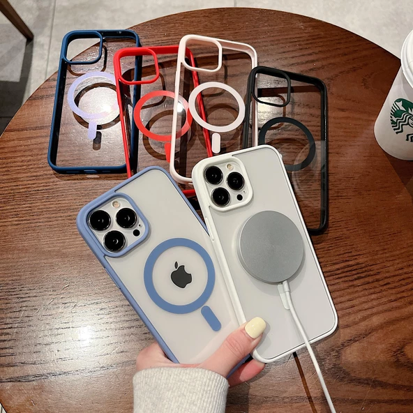 İphone 12 Pro Max Magsafe Uyumlu Magsafe Uyumlu Mat Çerçeveli Telefon Kılıfı - Resim 7