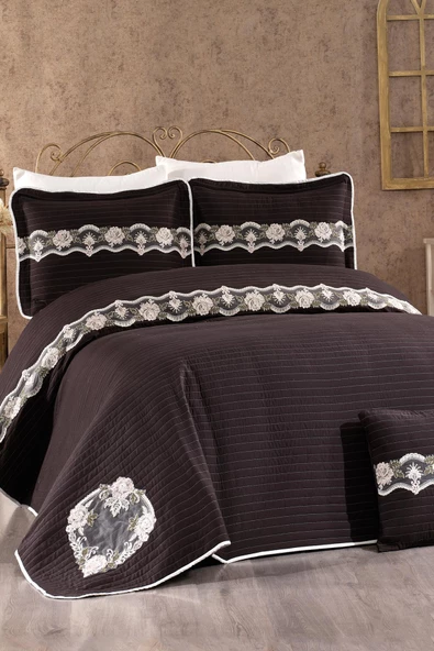 Kapitone Elfida Dantelli Çift Kişilik Yatak Örtüsü - 9