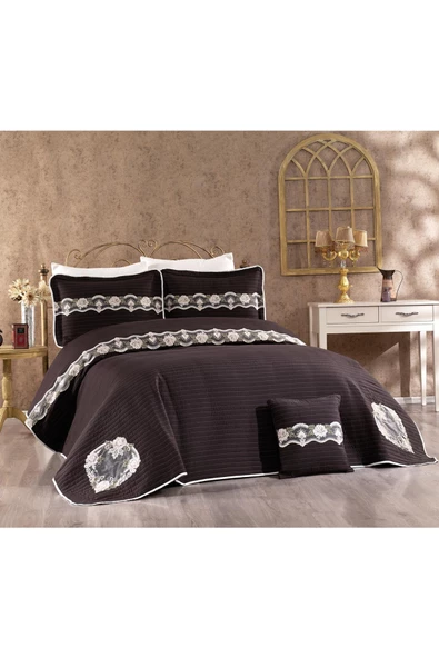 Kapitone Elfida Dantelli Çift Kişilik Yatak Örtüsü - 8