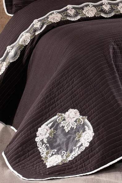 Kapitone Elfida Dantelli Çift Kişilik Yatak Örtüsü - 6