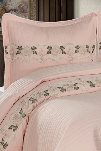 Kapitone Elfida Dantelli Çift Kişilik Yatak Örtüsü - 12