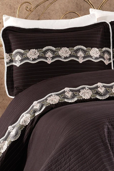 Kapitone Elfida Dantelli Çift Kişilik Yatak Örtüsü - 11