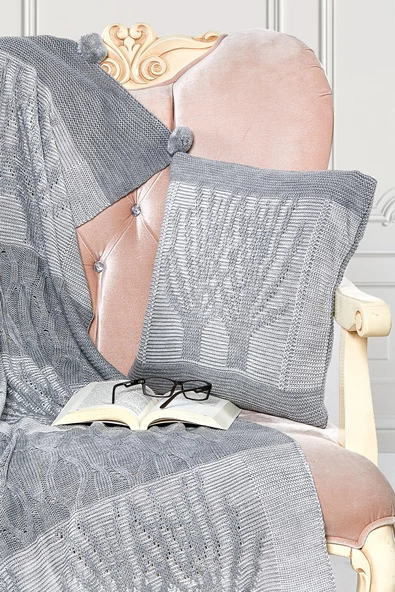 Ponponlu Triko Tv Battaniyesi ve Kırlent Seti - 2