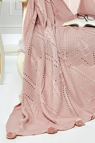 Ponponlu Triko Tv Battaniyesi ve Kırlent Seti - 11