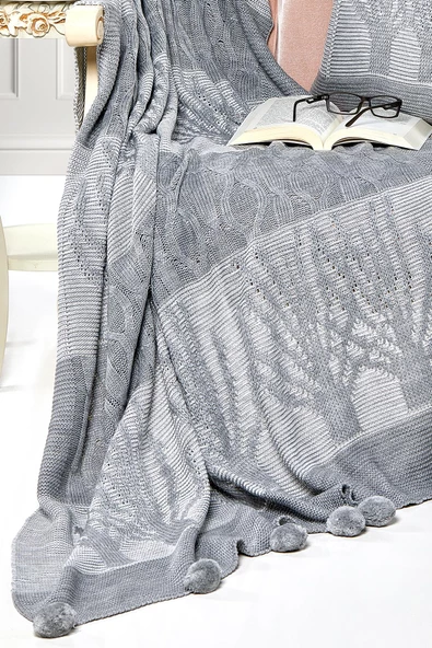 Ponponlu Triko Tv Battaniyesi ve Kırlent Seti - 3