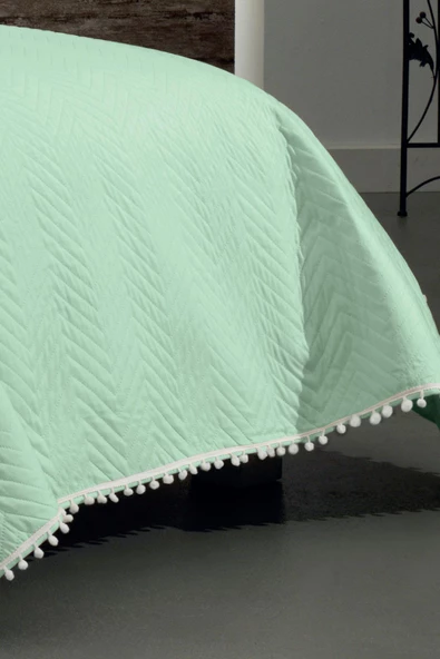 Kapitone Ponponlu Tek Kişilik Yatak Örtüsü - 3